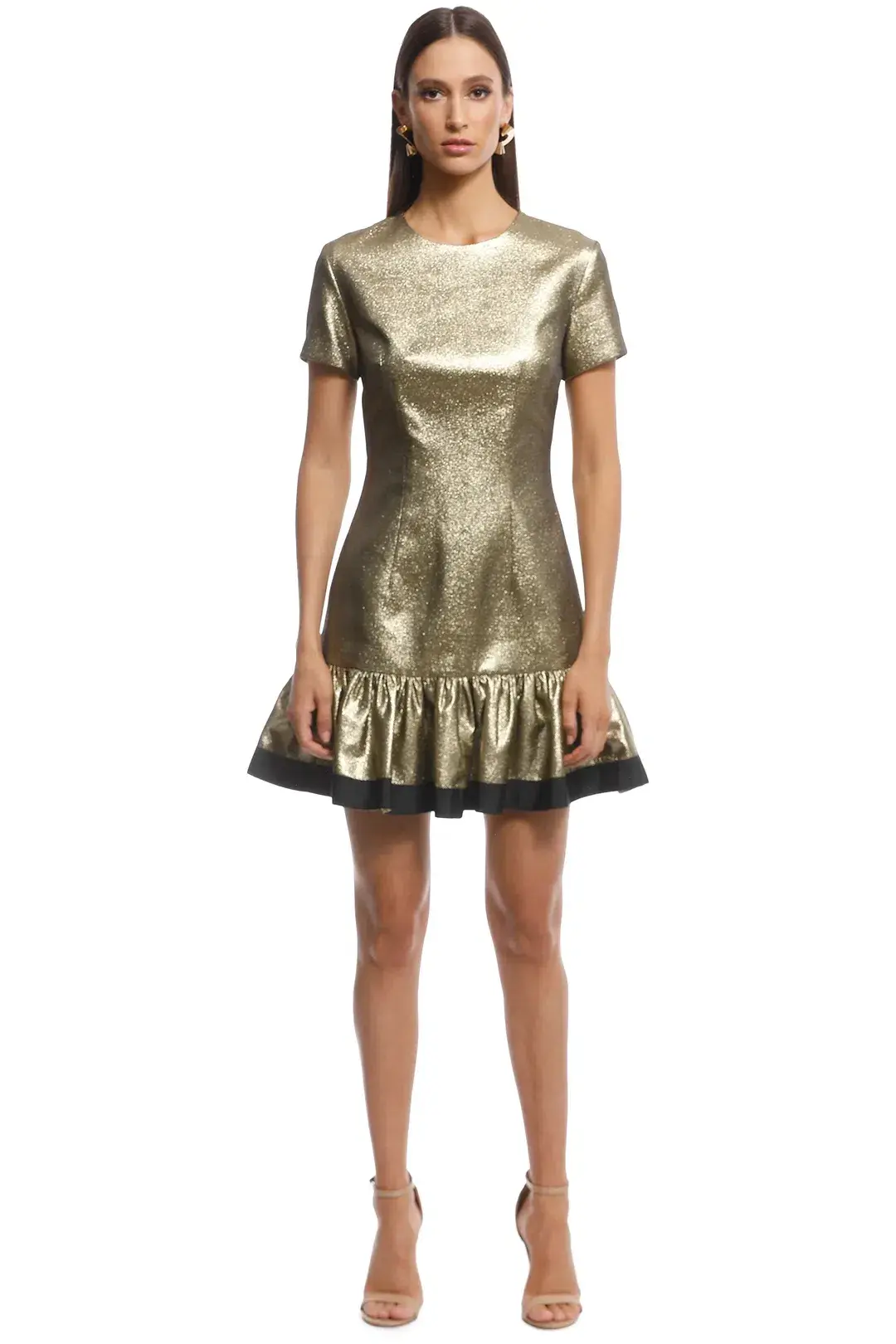 By Johnny Gold Yarn Frill Tee Mini Dress Gold Size 8 for rent on The Volte - main image