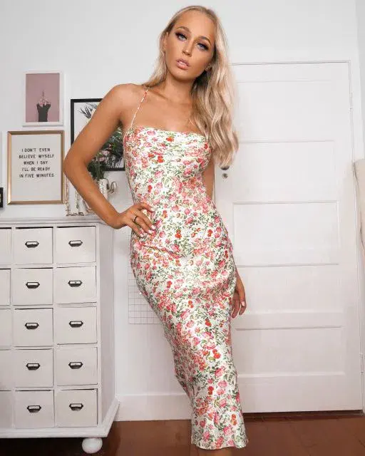 Bec & Bridge Camellia Delights Lace Up Back Midi Dress Print Size 10 - Image 4