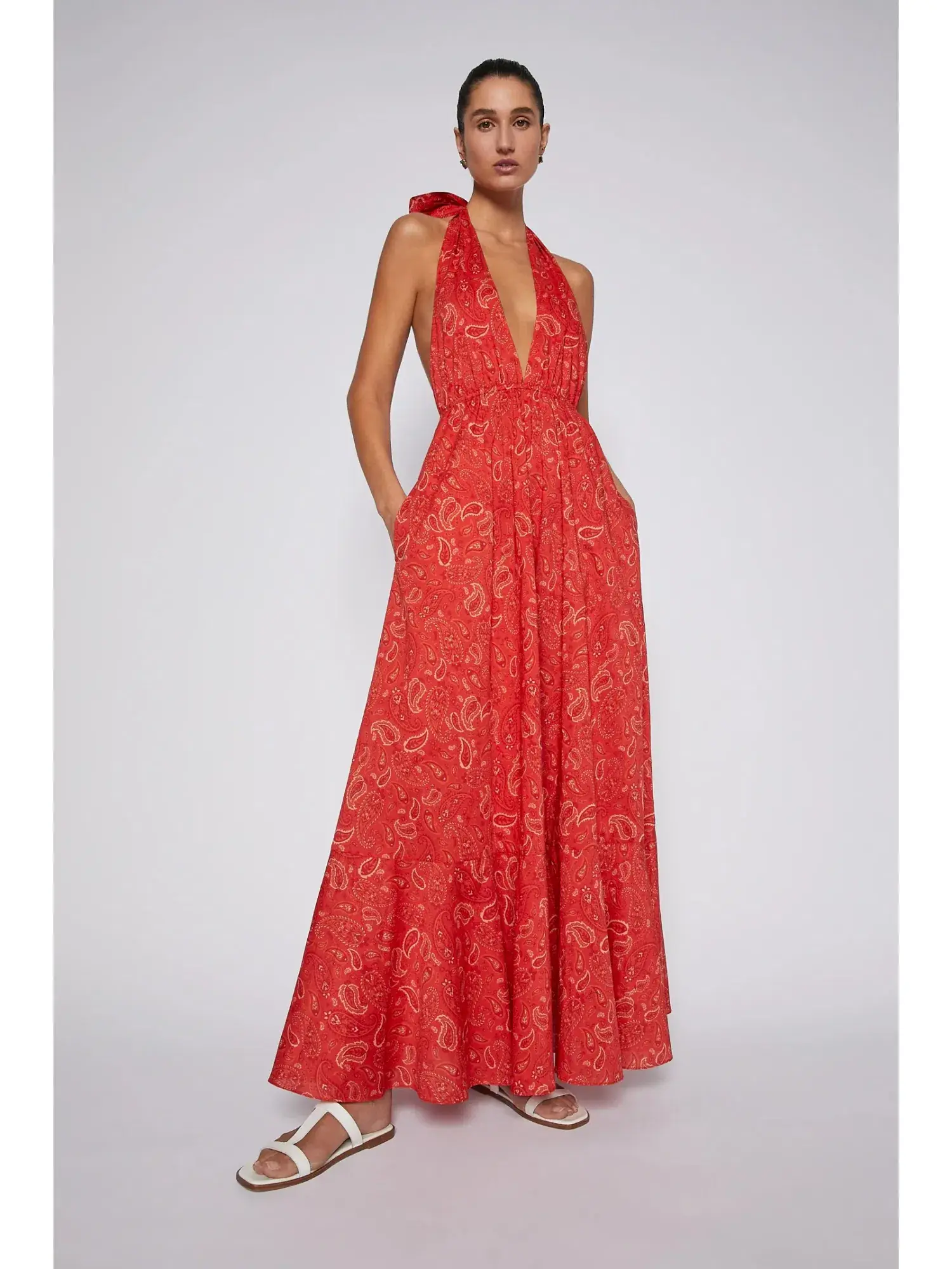 Scanlan Theodore Paisley Cotton Halter Dress Red Size AU 8 - Image 2