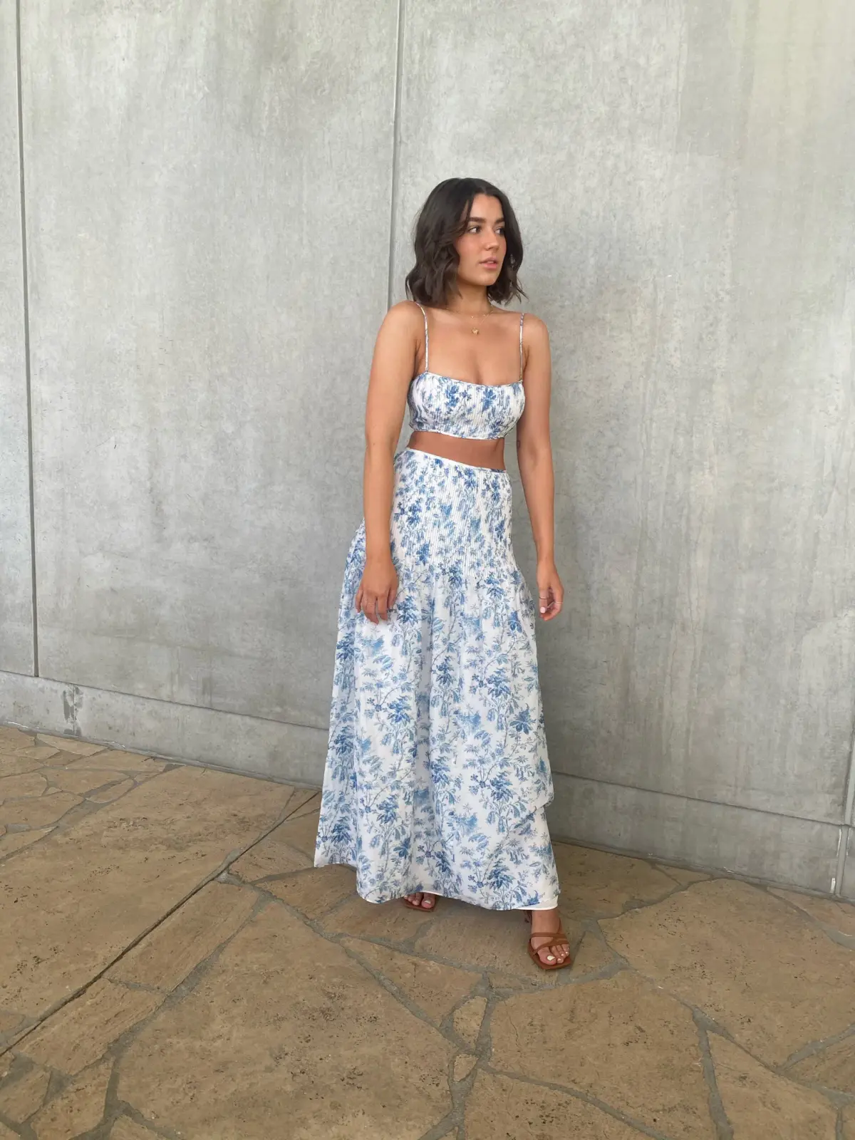 Sir the Label Clementine Crop and Maxi Skirt Set in Blue Print Size 1 / AU 8 - Image 5