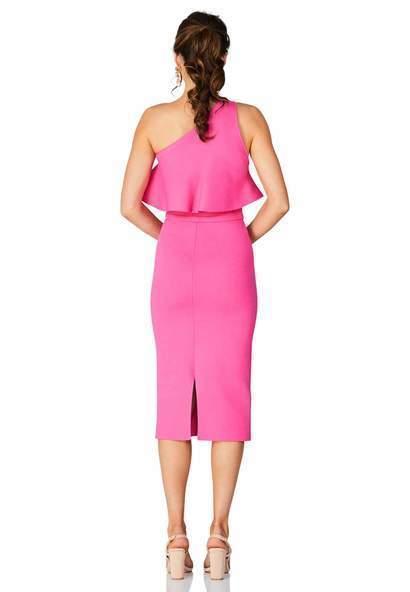 Scanlan Theodore Crepe Knit One Shoulder Ruffle Dress Pink Size M - Image 3