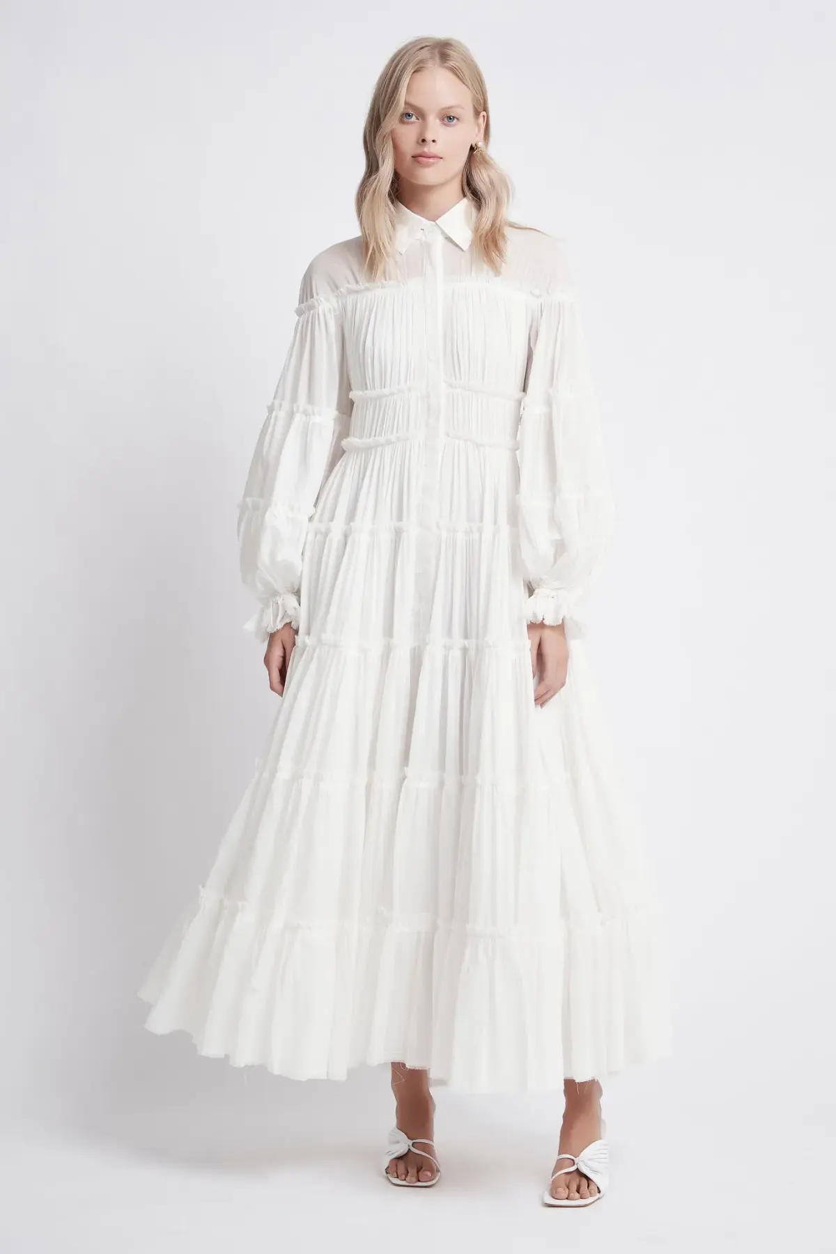 Aje Serenity Cutout Tiered Cotton Shirt Dress White Size 10  - Image 1