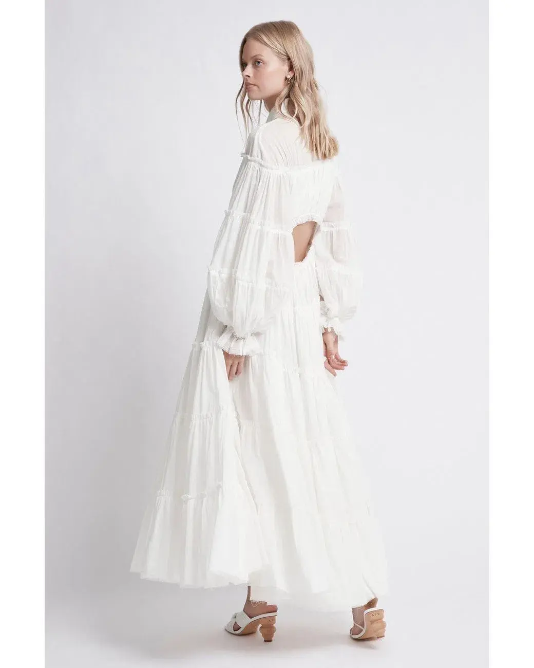 Aje Serenity Cutout Tiered Cotton Shirt Dress White Size 10  - Image 3