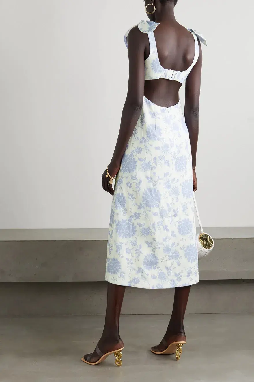 Zimmermann Postcard Floral Tie Shoulder Midi Dress in Blue Tonal Floral Size 1 / Au 10 - Image 4