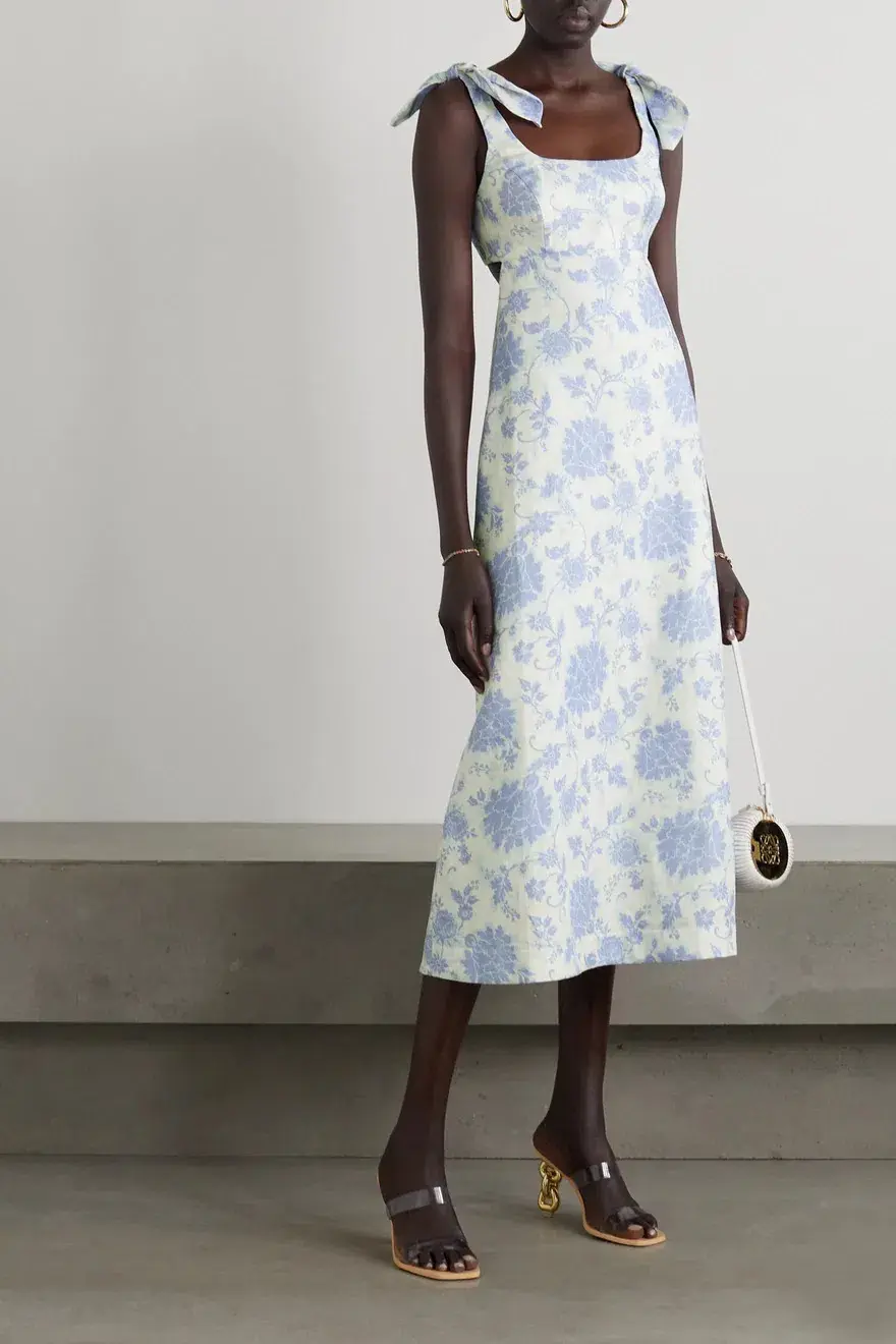 Zimmermann Postcard Floral Tie Shoulder Midi Dress in Blue Tonal Floral Size 1 / Au 10 - Image 3