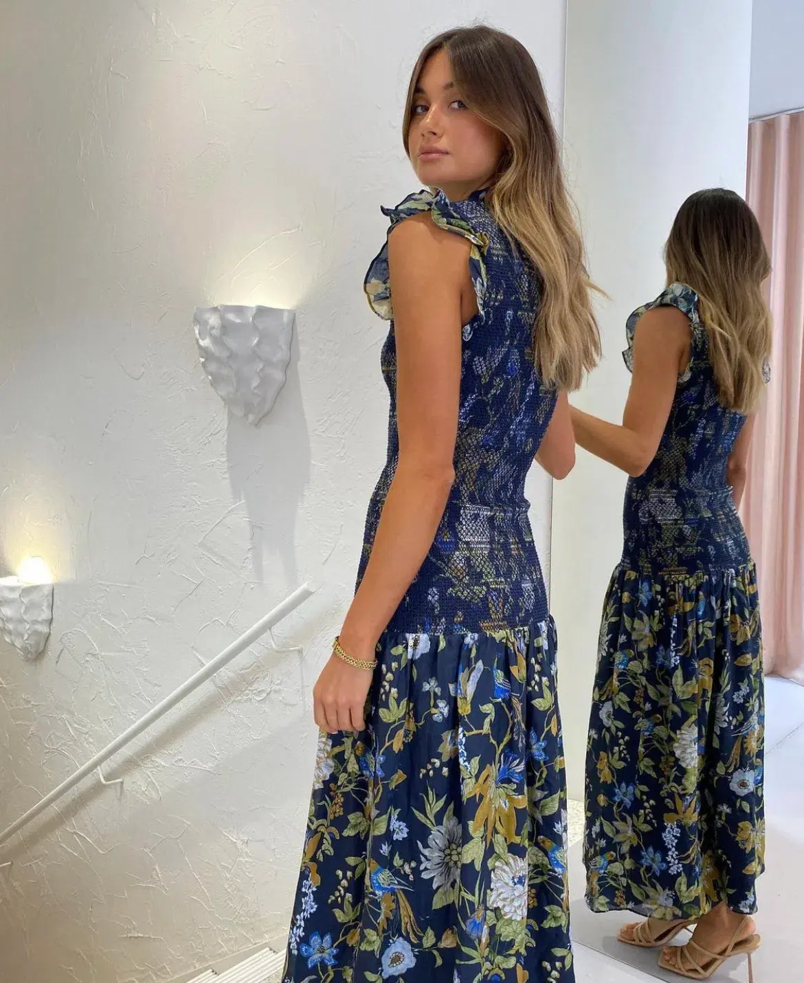 Sir the Label Diana Smocked Midi Dress Print Size 6 - Image 3