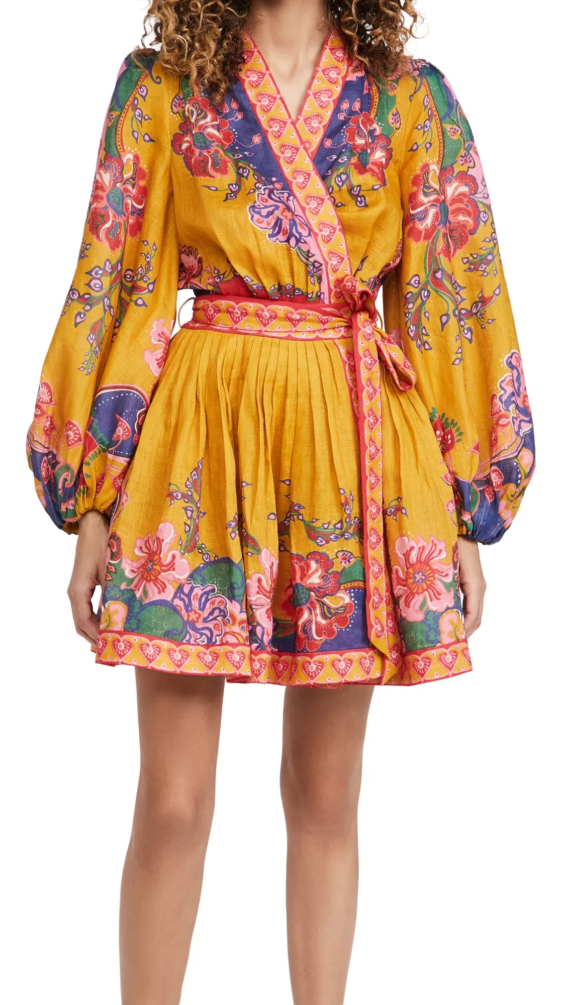 Zimmermann Lovestruck Wrap Mini Dress Gold Paisley Floral Size 3 - Image 3