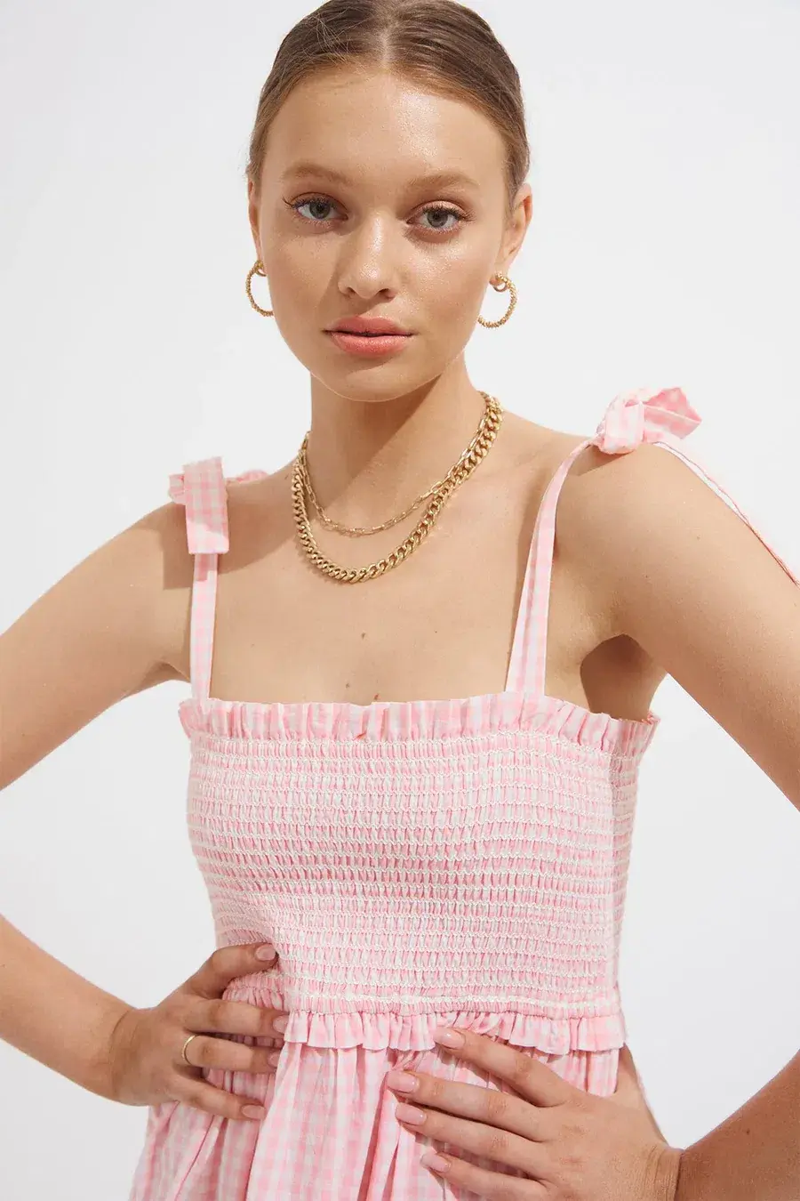 Steele Lyla Dress in Blush Check Print Size M  - Image 6