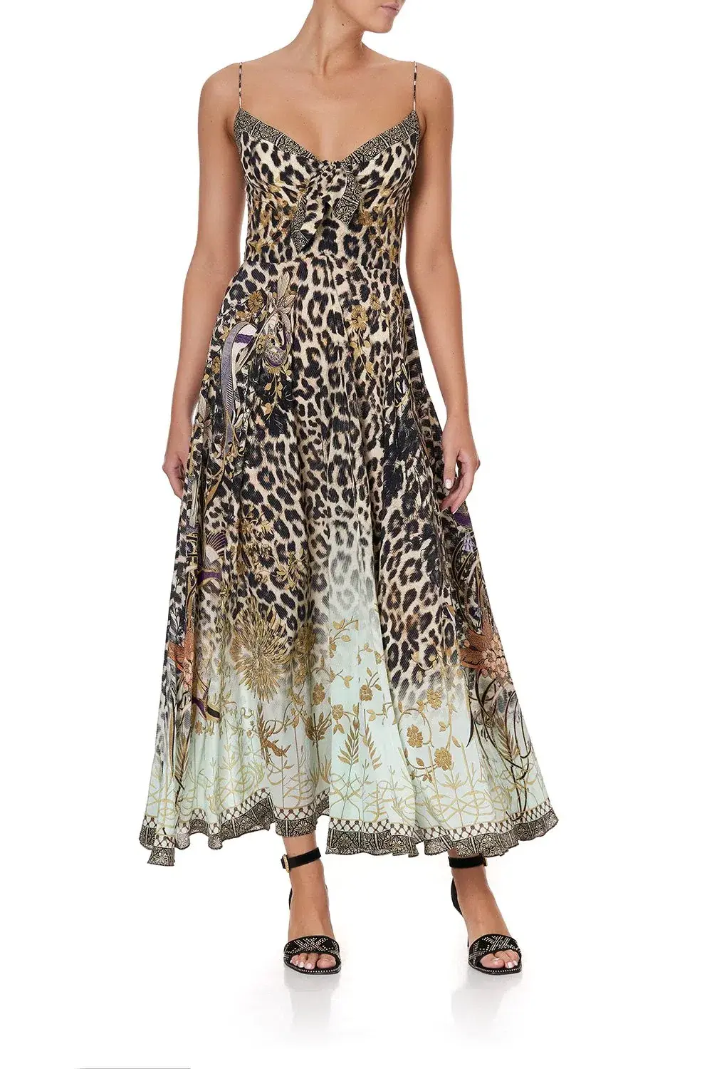 Camilla Long Dress With Tie Front Nomadic Nymph Print Size S - Image 6