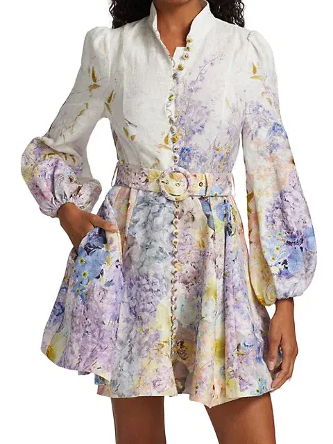 Zimmermann Rhythmic Buttoned Mini Dress Garden Size 3/AU   for rent on The Volte - main image