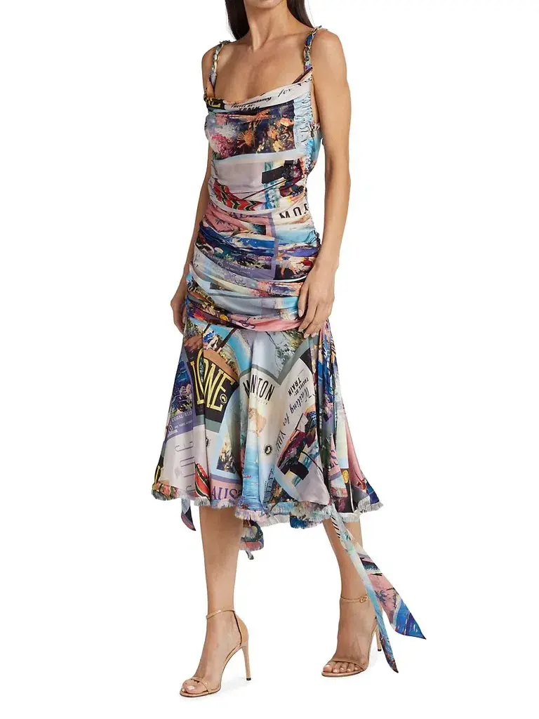 Zimmermann Postcard Draped Printed Silk Midi Dress Blue Size 1/Au 10 - Image 2