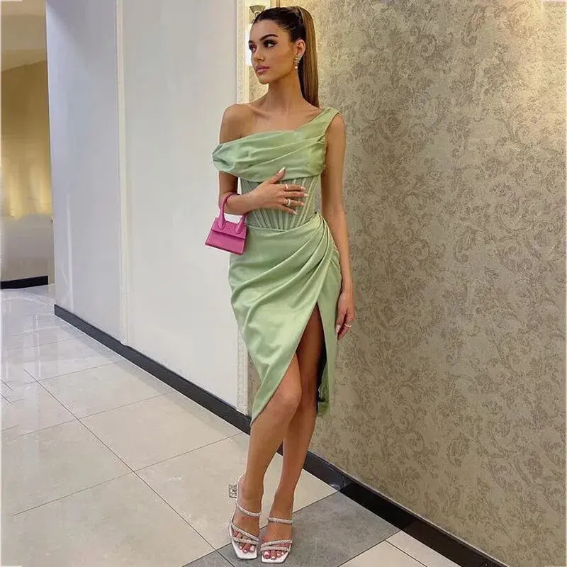 House of CB Lulu Asymmetric Drape Corset Midi Dress Green Size 8  - Image 4