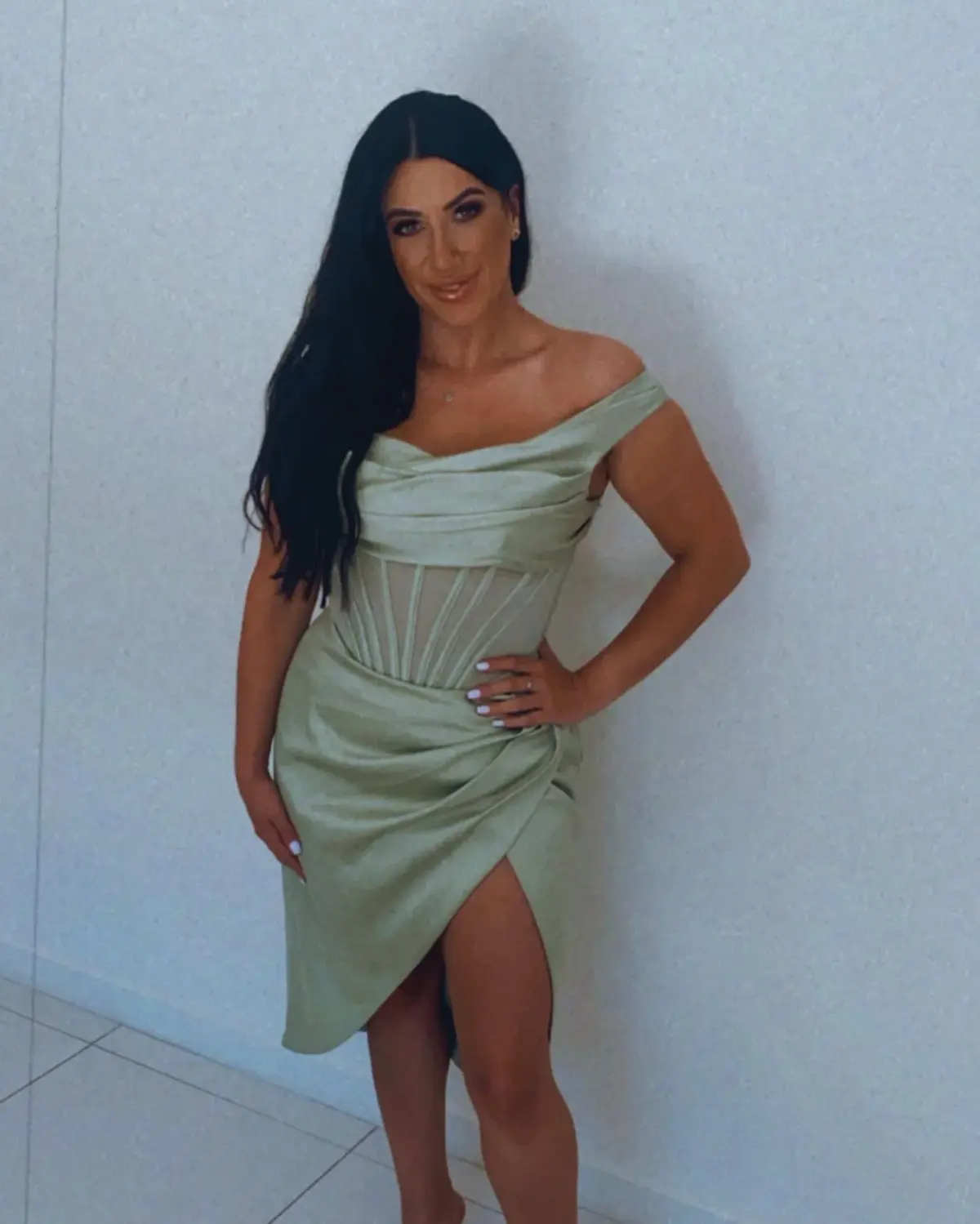 House of CB Lulu Asymmetric Drape Corset Midi Dress Green Size 8  - Image 5