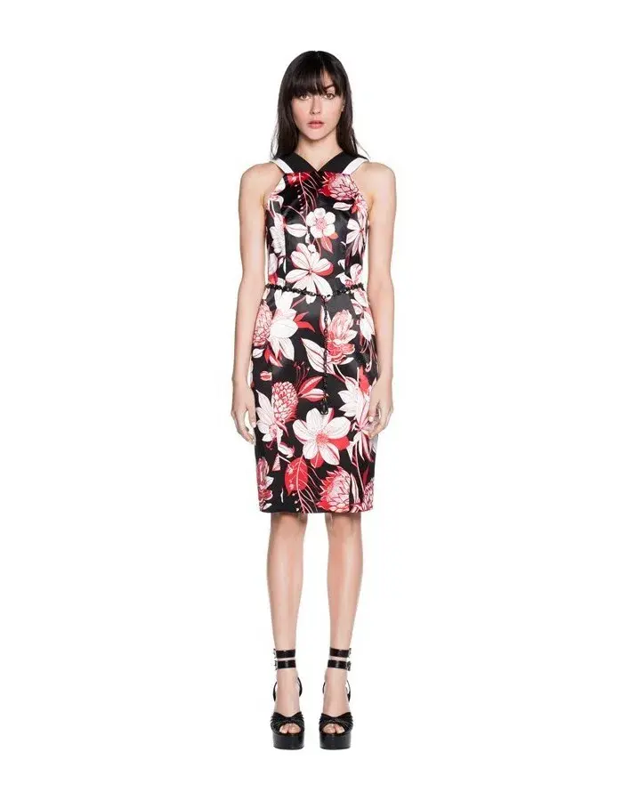 Cue Botanical Floral Satin Dress Print Size 6 - Image 1