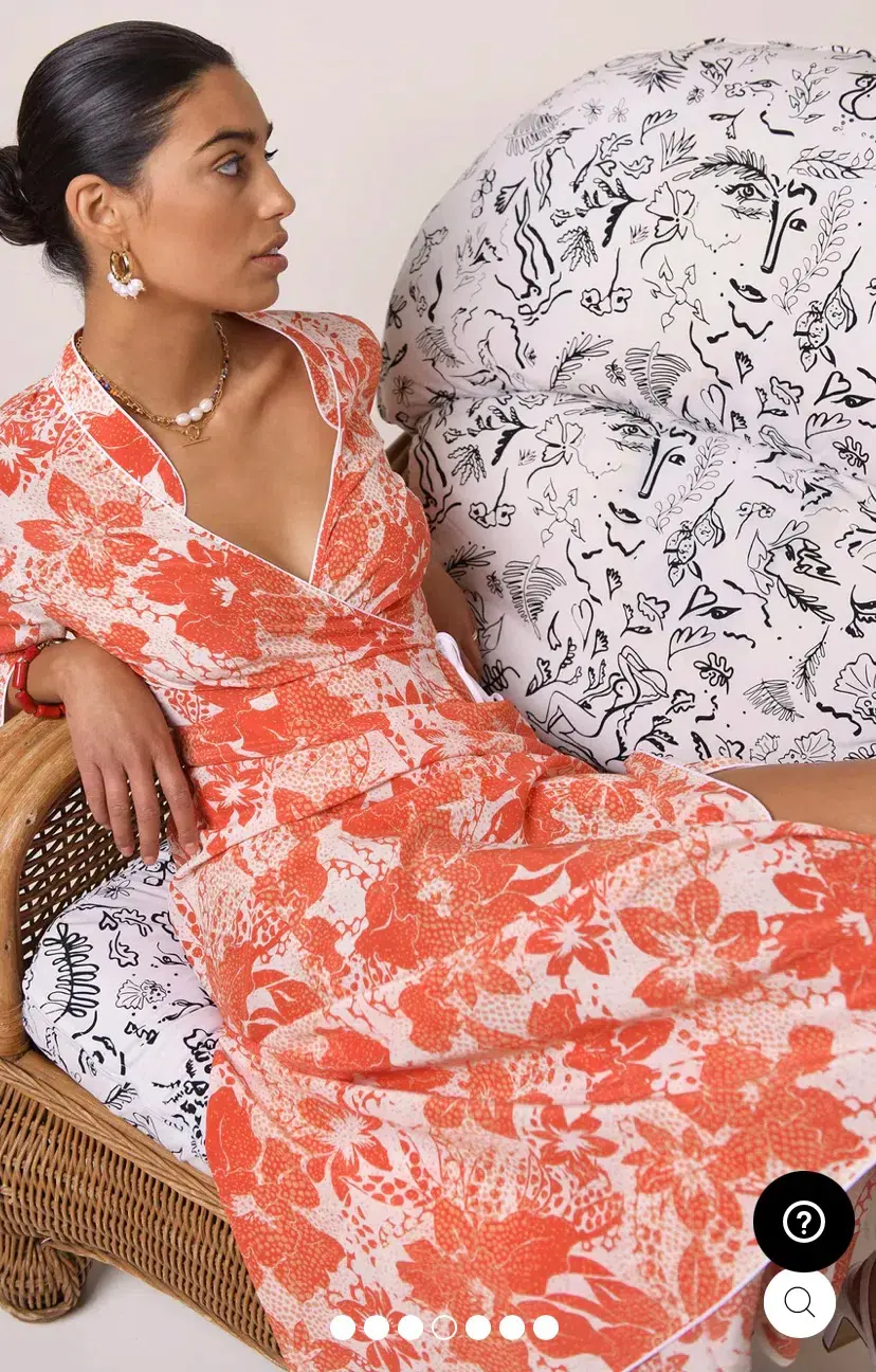 Rixo Cindy Coral Floral Wrap Dress Print Size XS - Image 5