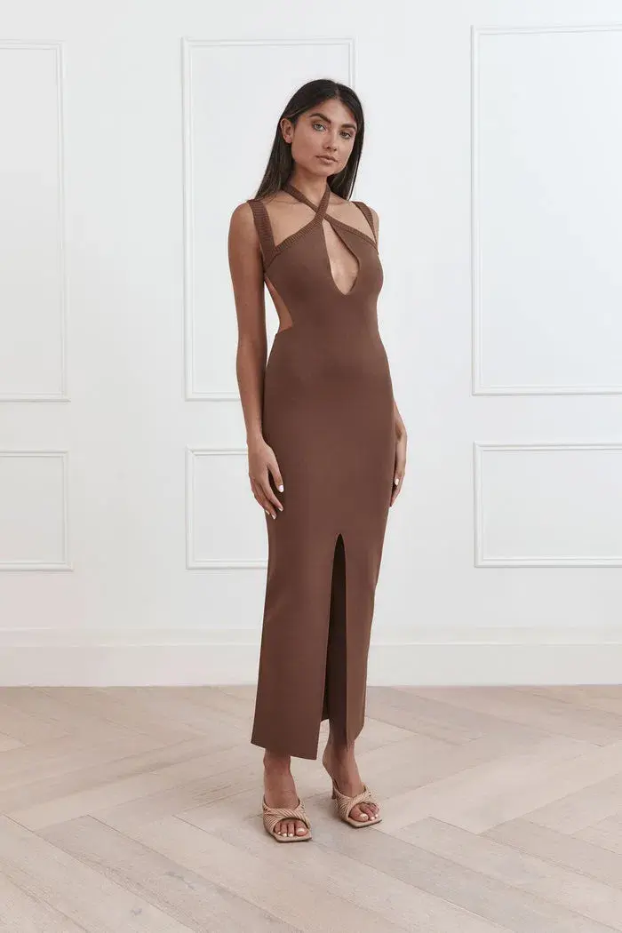 San Sloane Celia Midi Dress Chocolate Brown Size 8  for rent on The Volte - main image