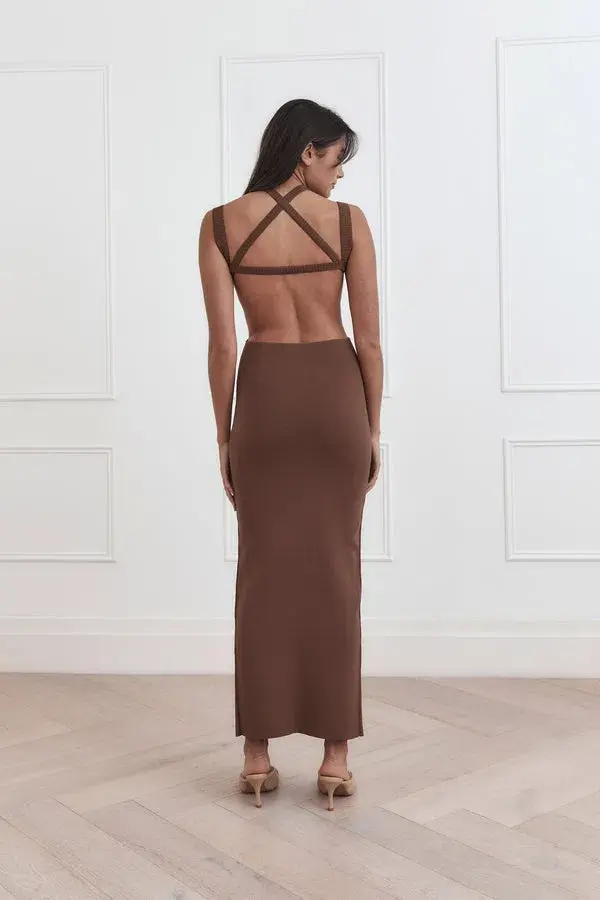 San Sloane Celia Midi Dress Chocolate Brown Size 8  for rent on The Volte - main image