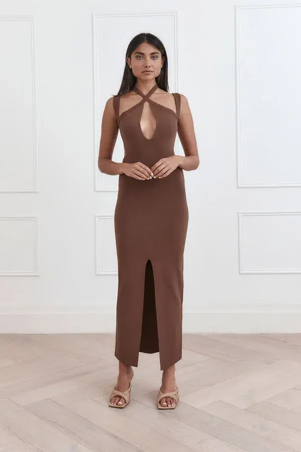 San Sloane Celia Midi Dress Chocolate Brown Size 8  for rent on The Volte - main image
