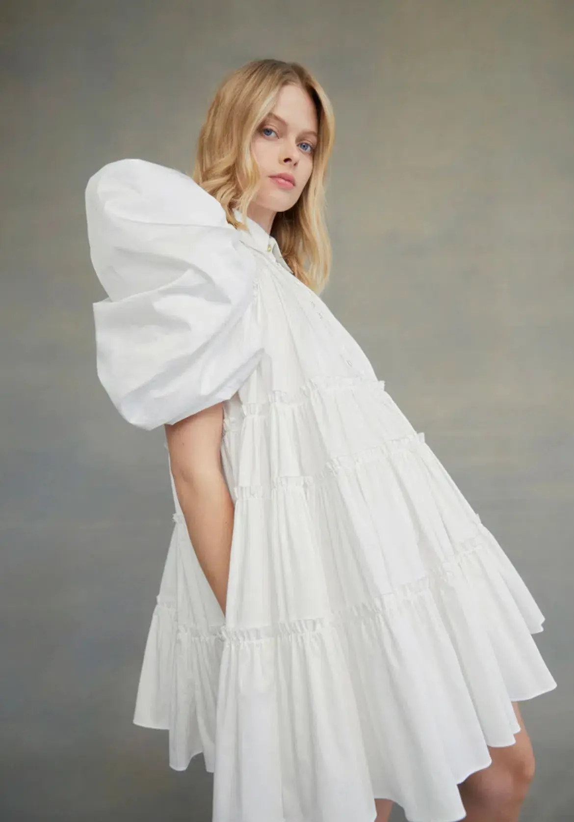 Aje Swift Butterfly Sleeve Smock Mini Dress White Size 4  - Image 3