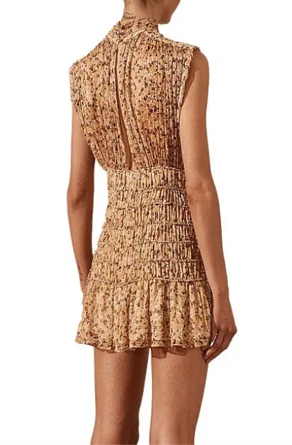Shona Joy Colette High Neck Sleeveless Corded Mini Dress Print Size 12  - Image 4