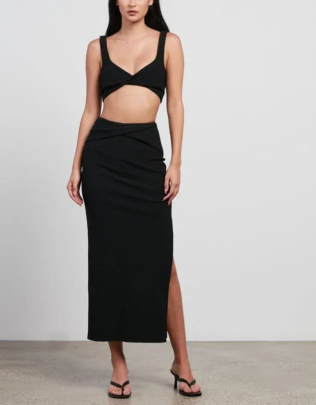 Bec & Bridge Clover Crop Top Size 10 and Midi Skirt Size 8 Set Black  - Image 3
