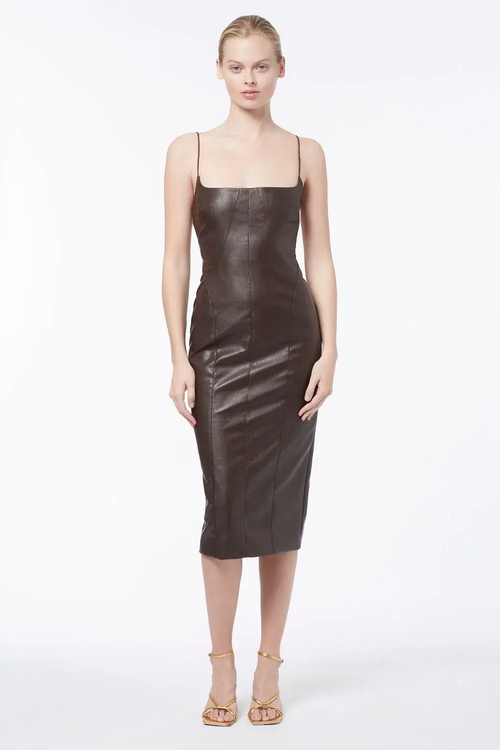 Manning Cartell Alter Egos Backless Vegan Leather Dress Brown Size 8 - Image 1