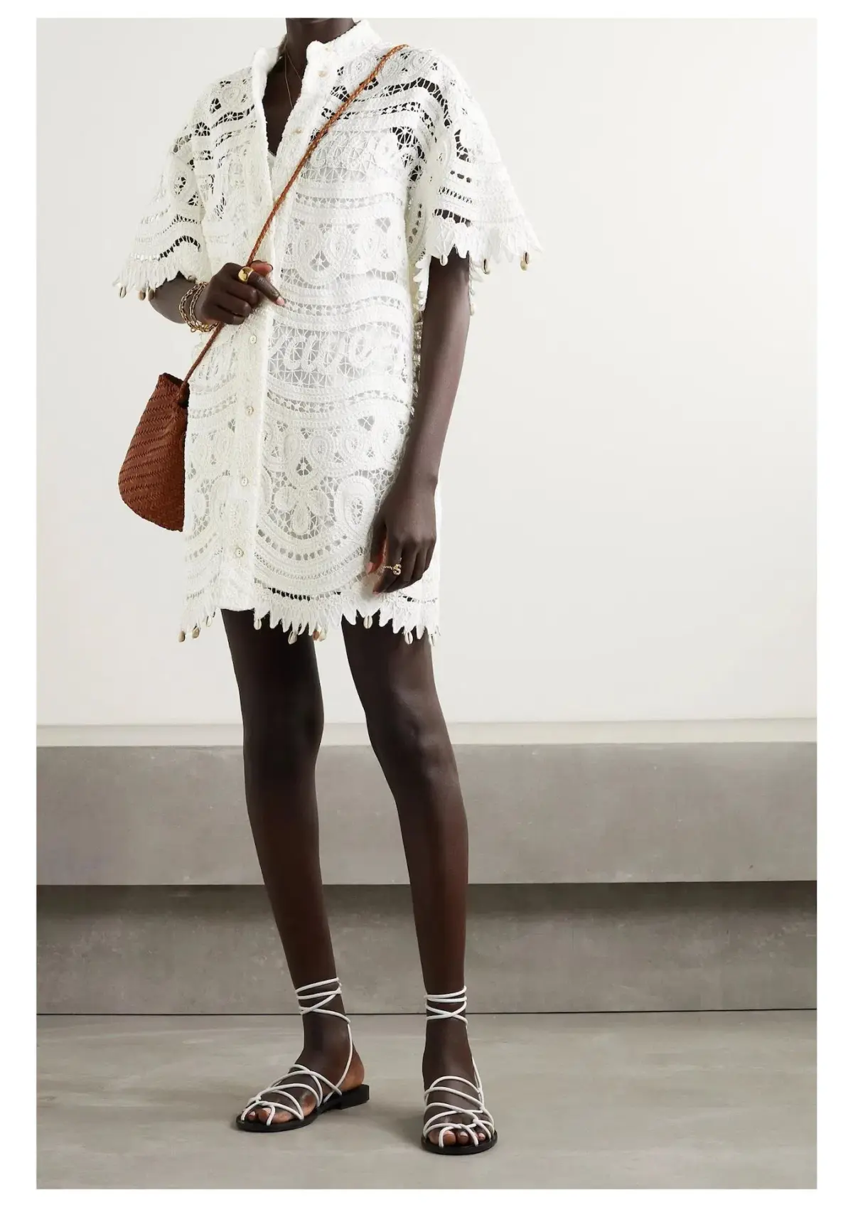 Zimmermann Shelly Embroidered Shirt Mini Dress Ivory Size 1 / AU 10 - Image 1