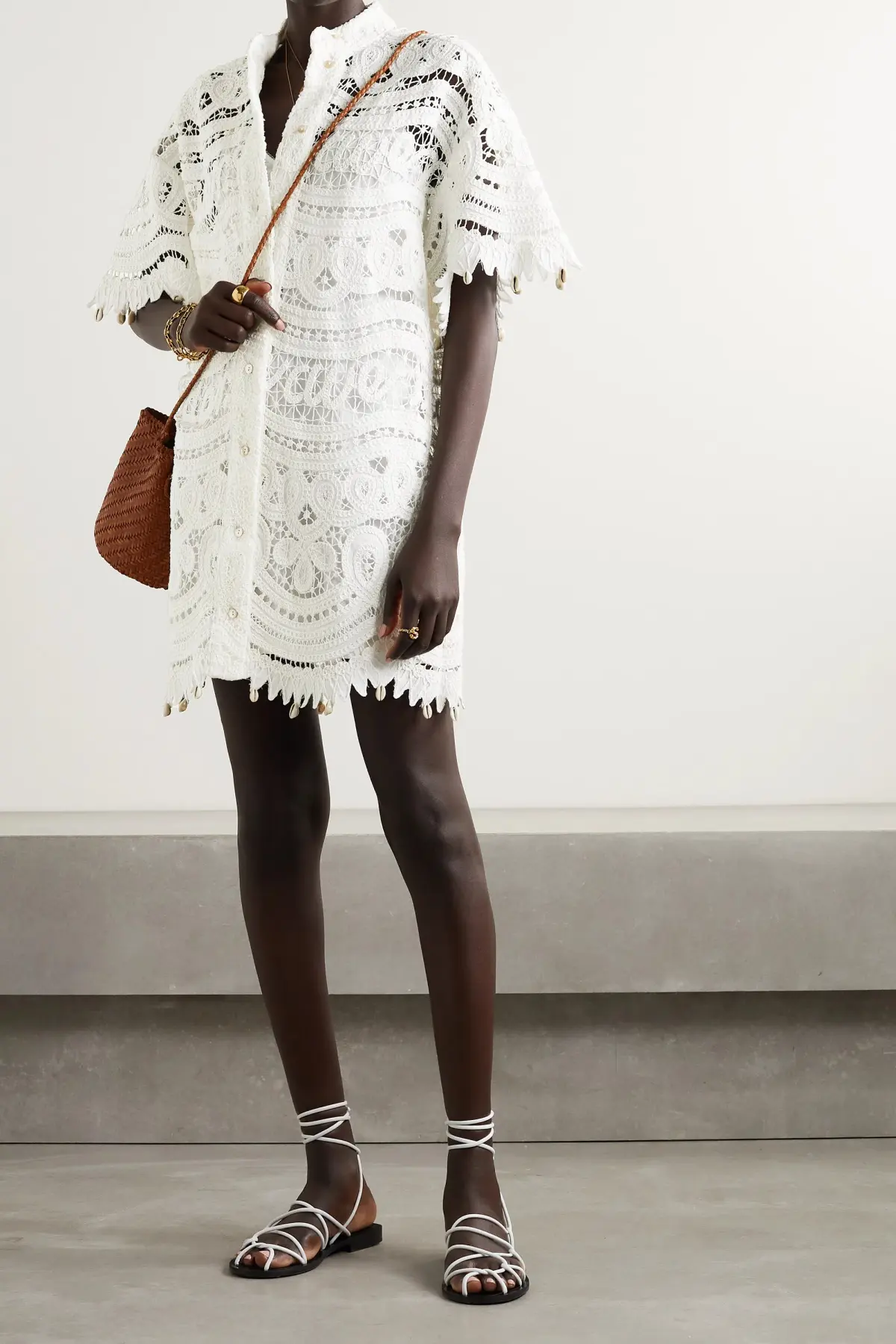 Zimmermann Shelly Embroidered Shirt Mini Dress Ivory Size 1 / AU 10 - Image 5