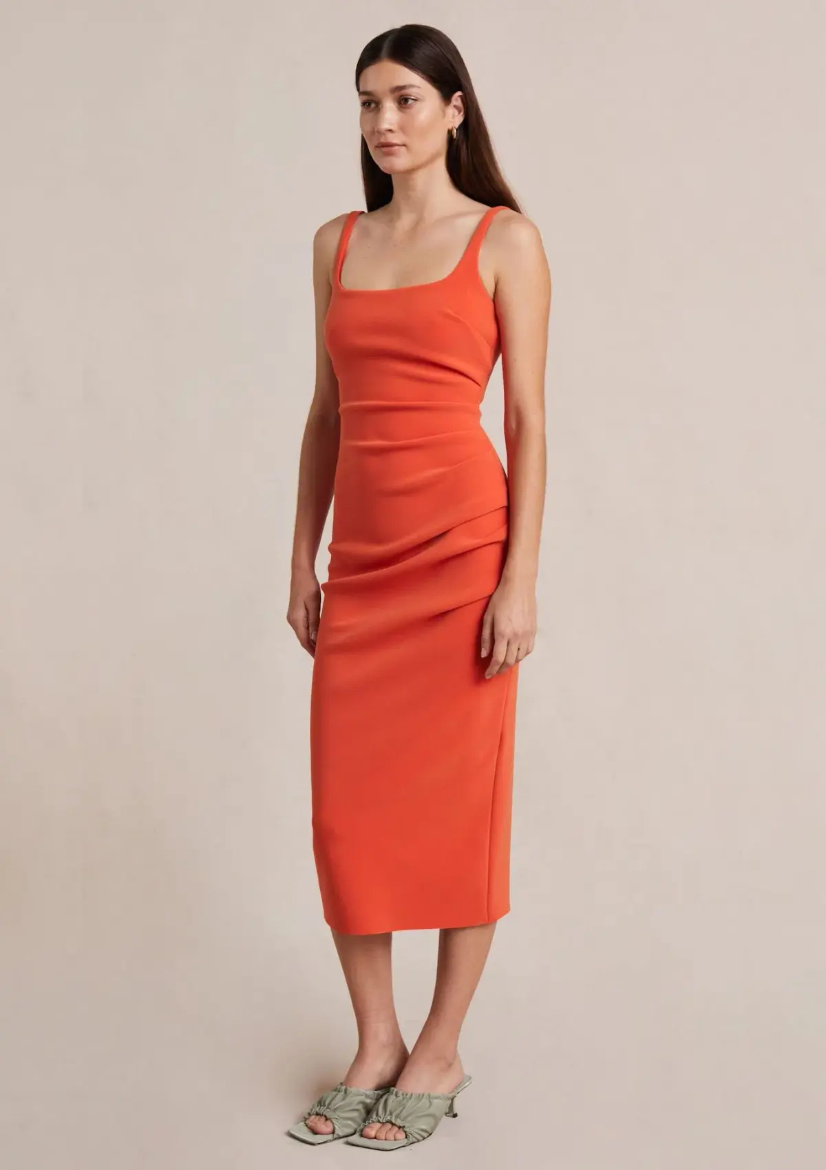Bec & Bridge Elroy Tuck Midi Dress Flame Orange Size 14 - Image 1