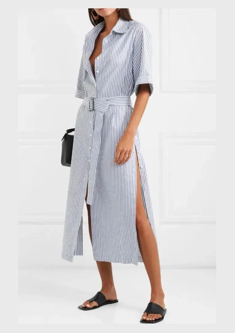 Anna Quan Zola Belted Striped Midi Dress Print Size 8 - Image 1