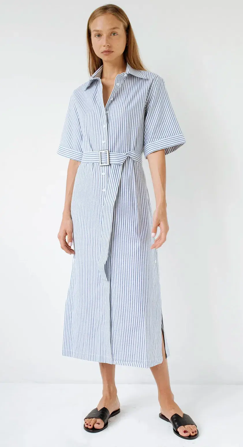 Anna Quan Zola Belted Striped Midi Dress Print Size 8 - Image 3
