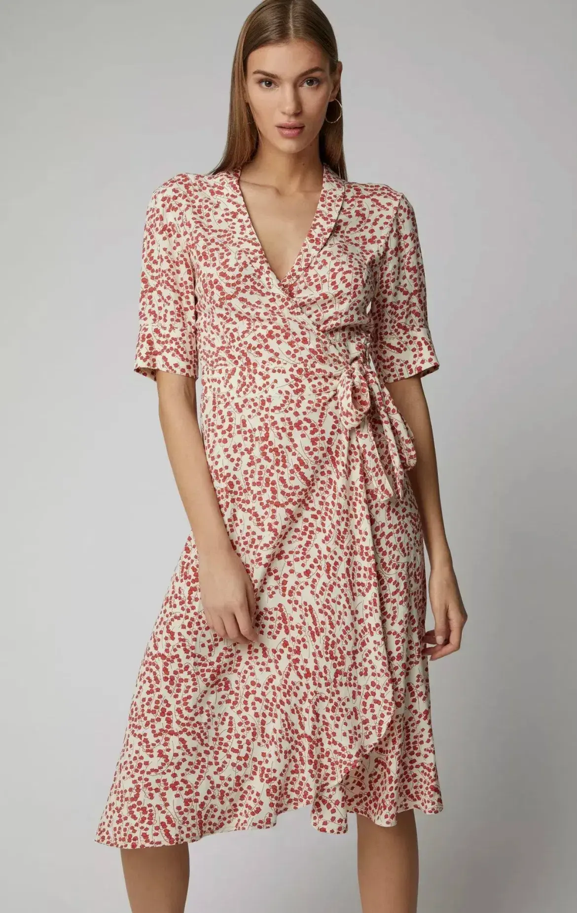 Ganni Goldstone Crepe Wrap Dress Print Size 34 - Image 4