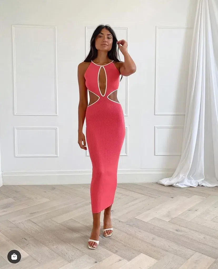 San Sloane Adrian Rib Midi Dress Pink Size 8 - Image 1