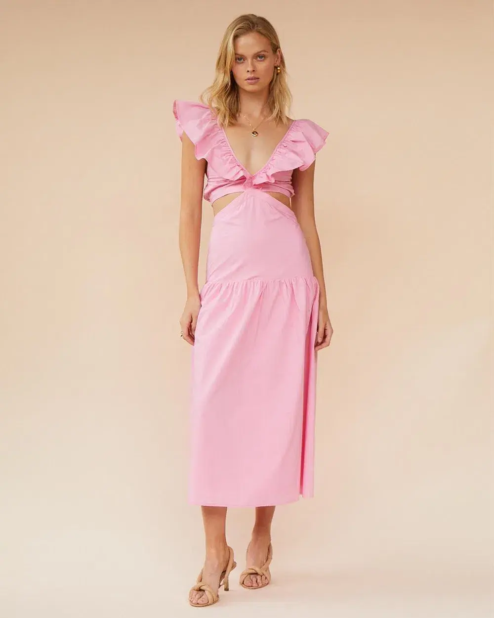 Suboo Rosanna Cut-Out Ruffle Maxi Dress Pink Size 10 - Image 1