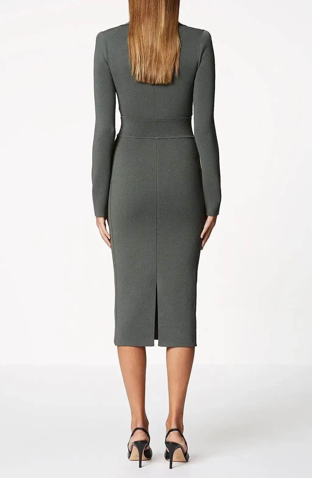 Scanlan Theodore Crepe Knit Drape Front Dress Safari Size M - Image 2