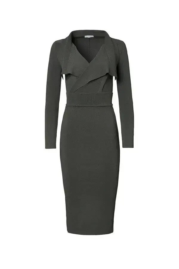 Scanlan Theodore Crepe Knit Drape Front Dress Safari Size M - Image 3