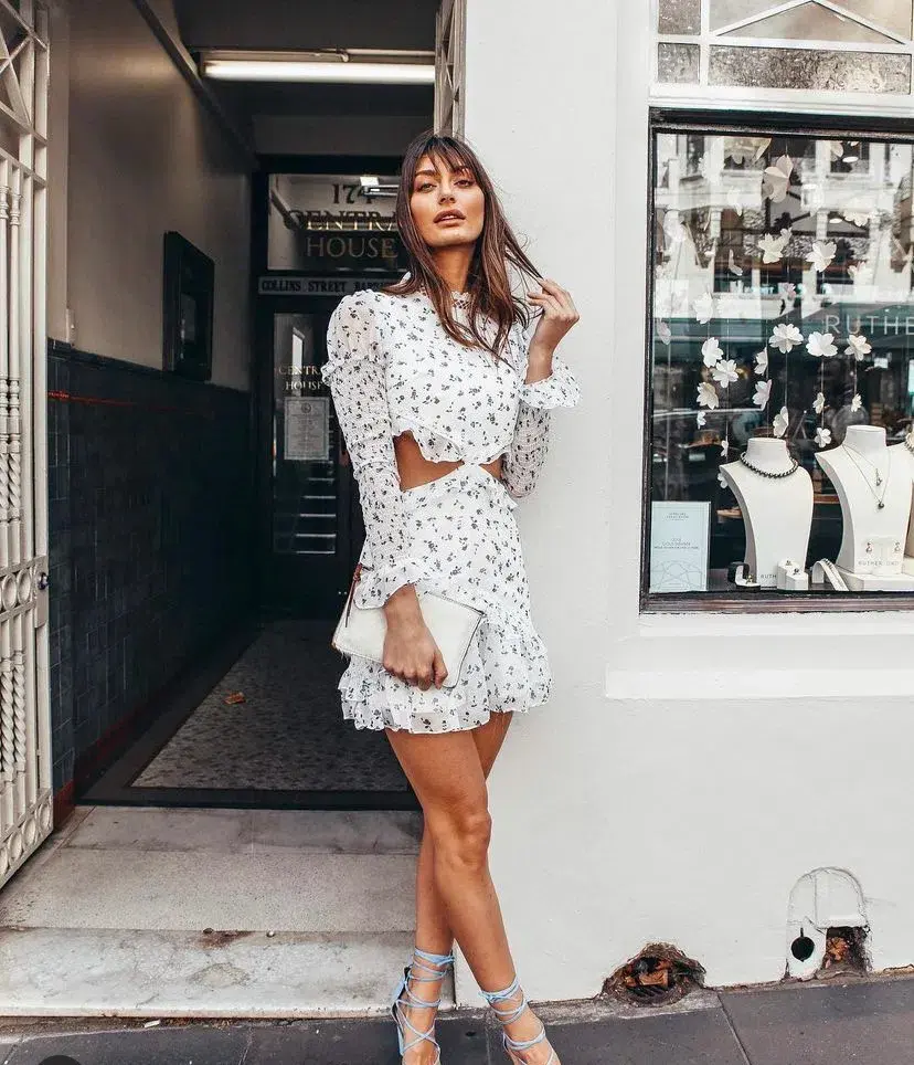 By Nicola Floral Gathered Cut Out Dress Print Size 8 for rent on The Volte - main image