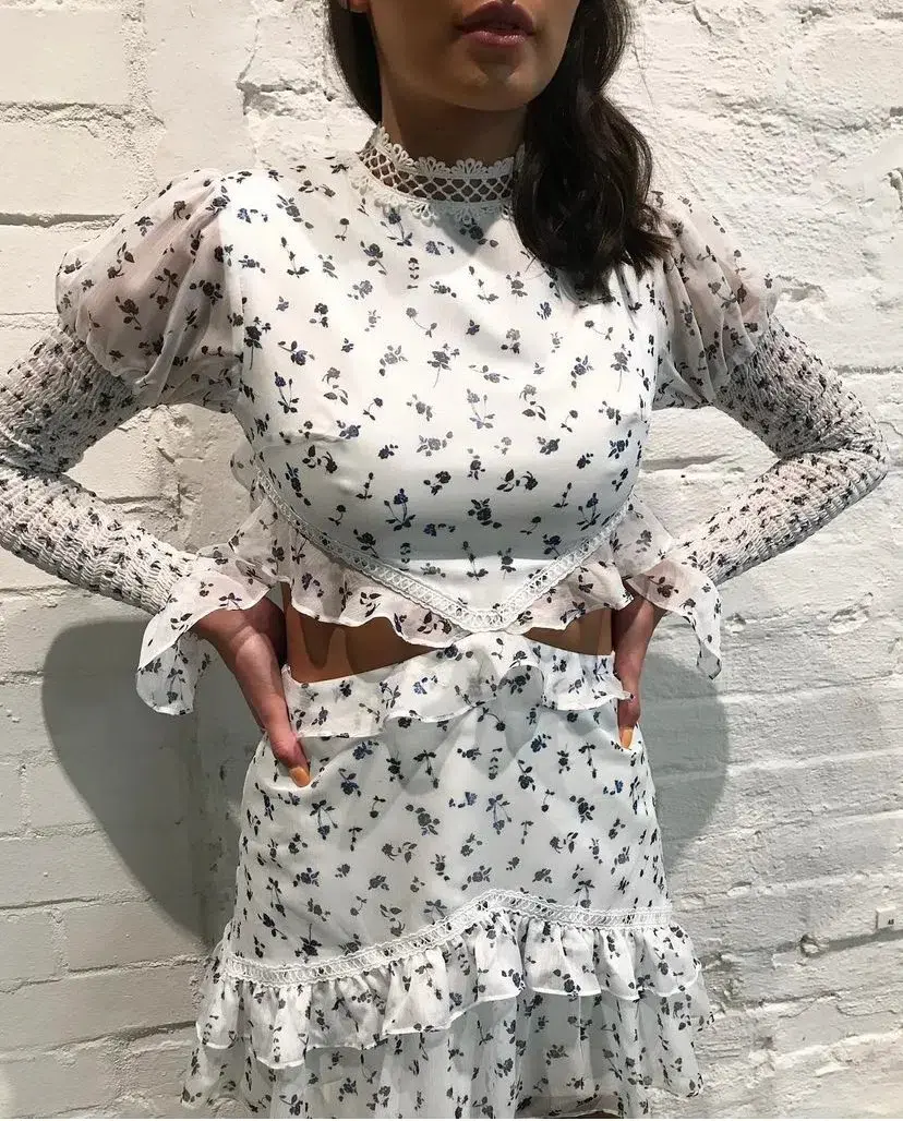 By Nicola Floral Gathered Cut Out Dress Print Size 8 for rent on The Volte - main image