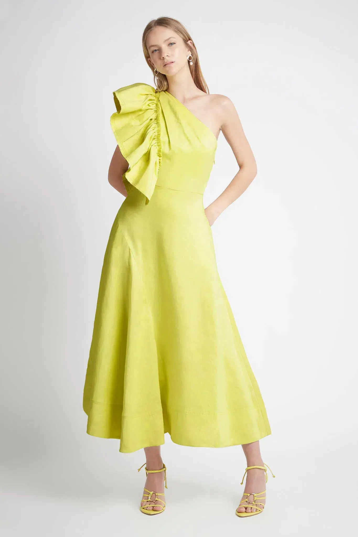 Aje Bonjour Asymmetric Midi Dress Lime Green Size 12 - Image 1