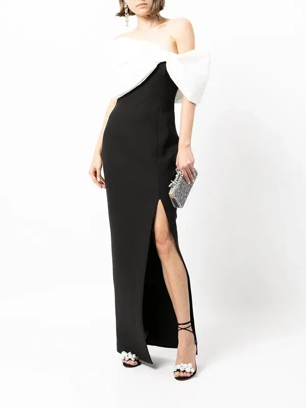 Rachel Gilbert Two-Tone Bow-Detail Gown Black Size AU 8  - Image 1