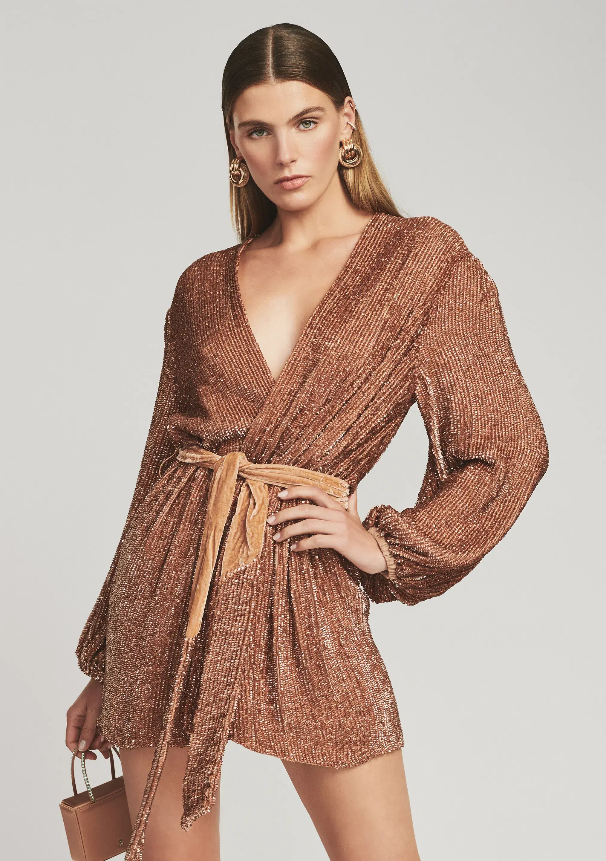 Retrofete Gabrielle Robe Dress in Bronze Sequin Size 12 - Image 4