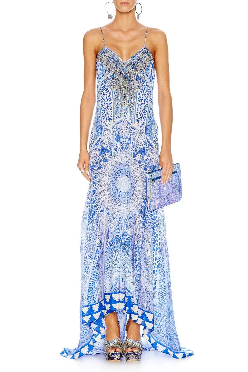 Camilla The Bosphorus Panelled Long Dress w/ Train Blue Size 2 for rent on The Volte - main image