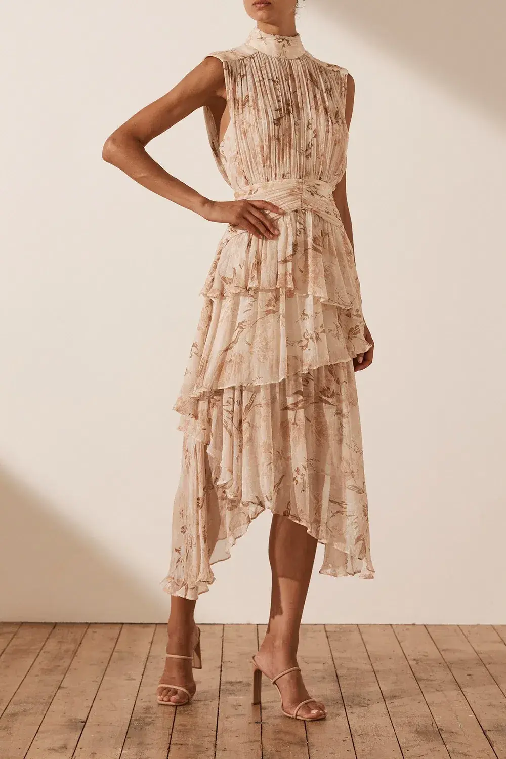 Shona Joy Nina Sleeveless Ruched Midi Dress Print Size 8 - Image 2