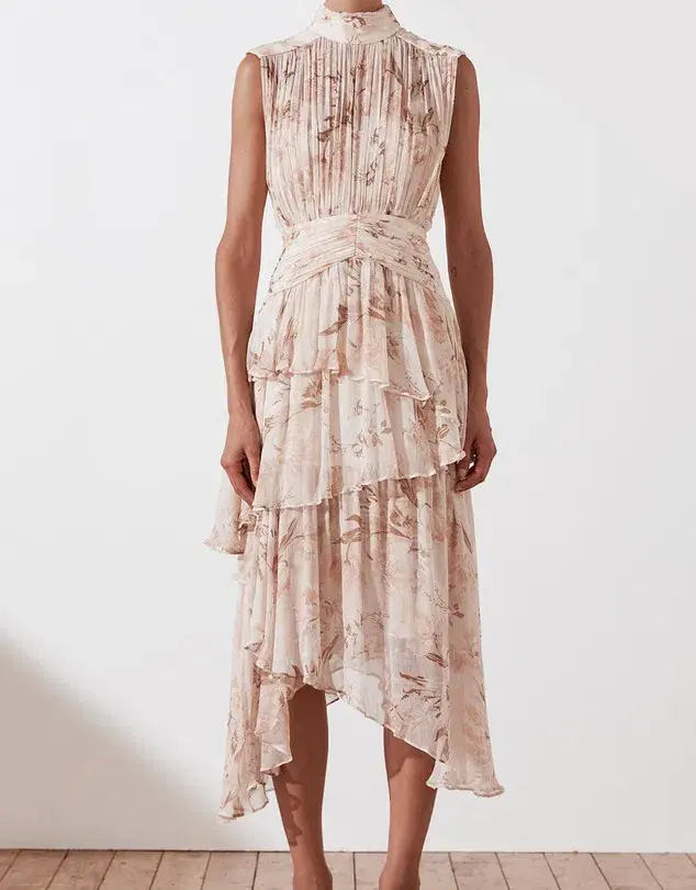 Shona Joy Nina Sleeveless Ruched Midi Dress Print Size 8 - Image 1