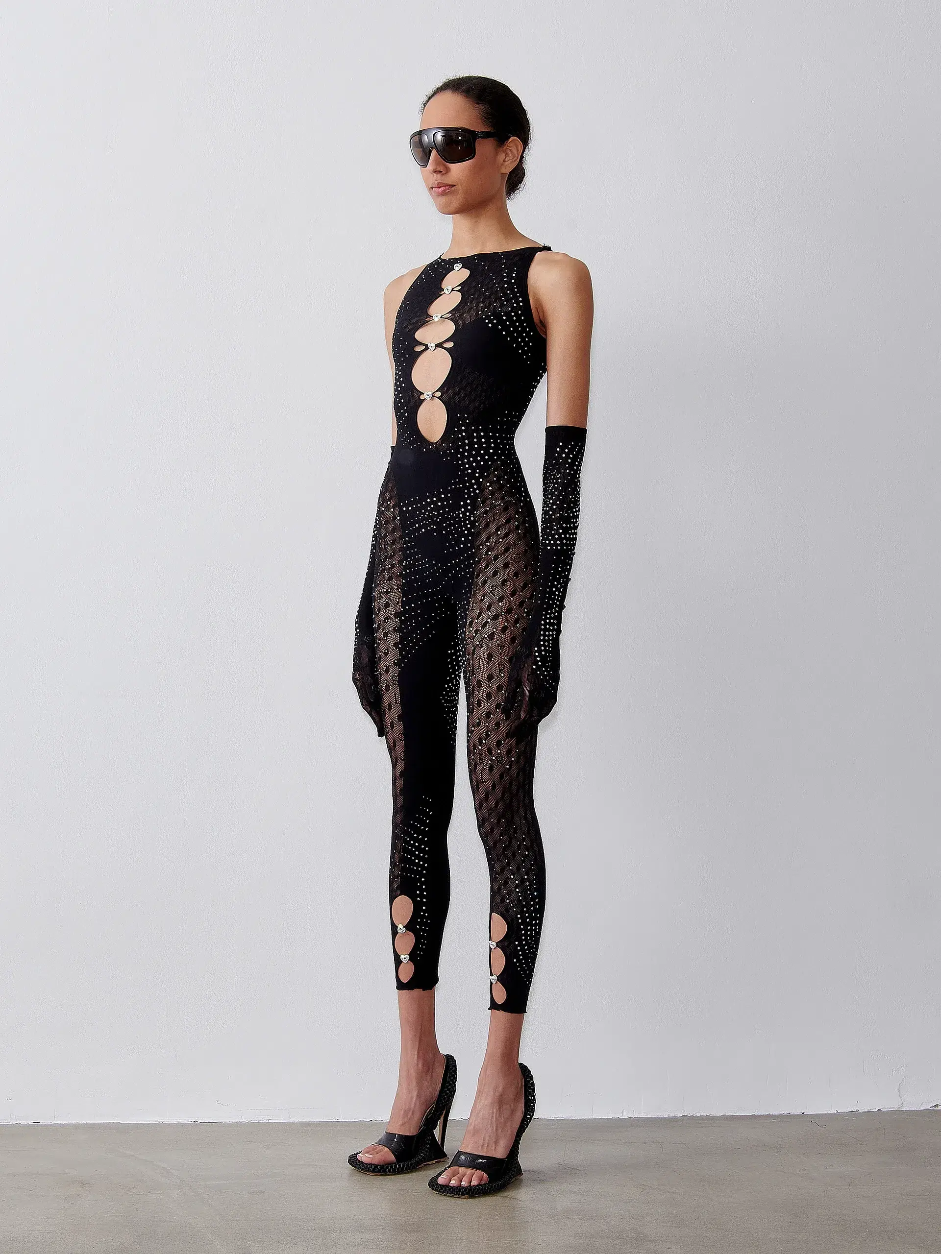 Poster Girl Rhinestoned Janice Jumpsuit in Jet Black One Size  - Image 3