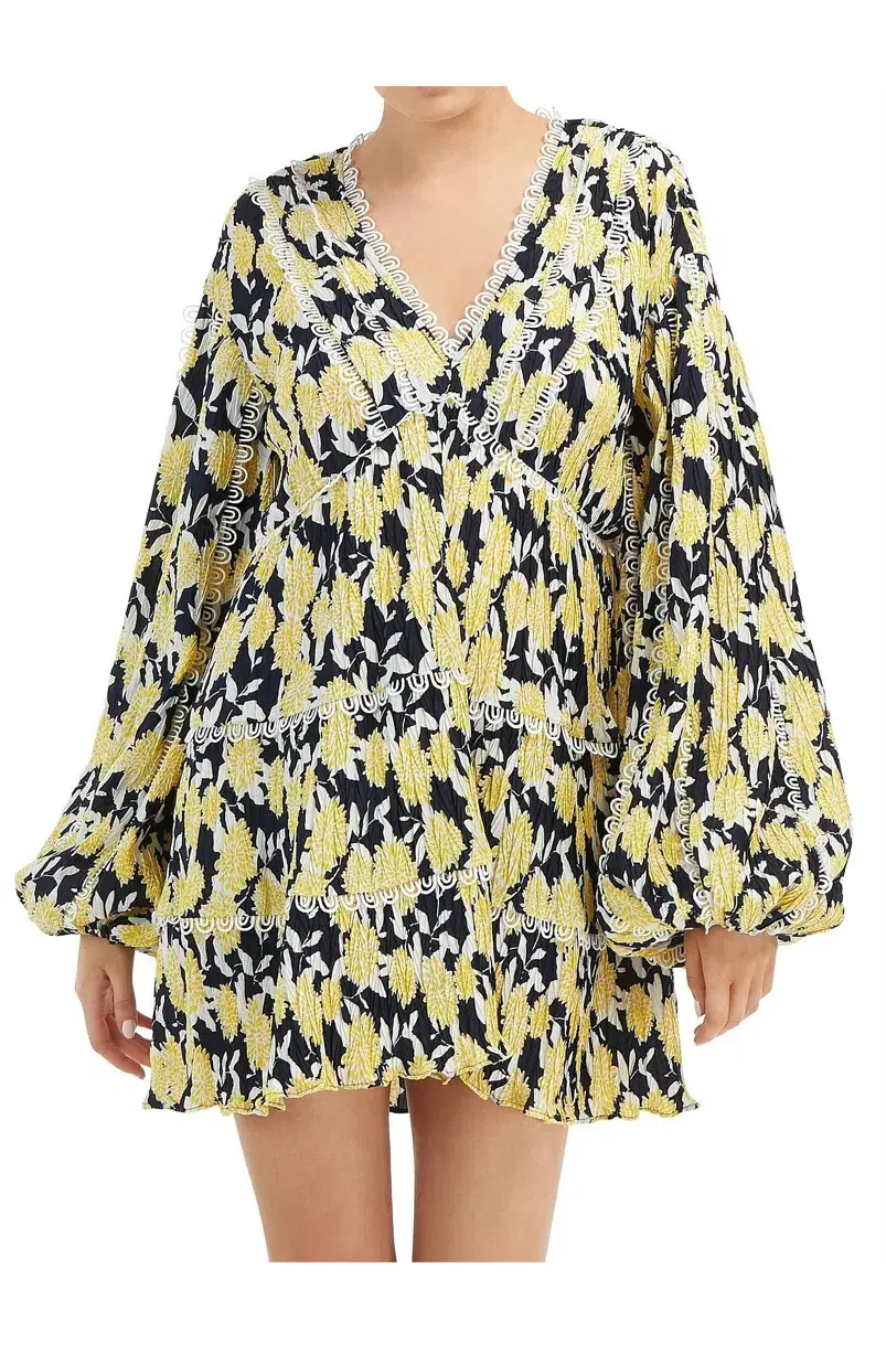 C/MEO Collective Enlight Long Sleeve Mini Smock Dress Marigold Floral Size 10 - Image 2