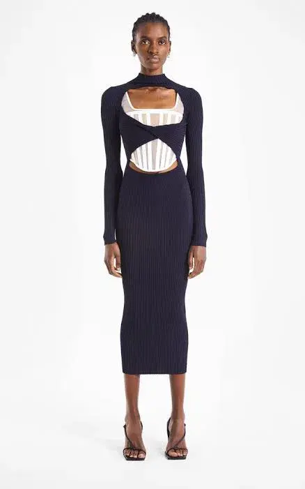 Dion Lee Rib Twist Reversible Rib Dress Navy Size 8  for rent on The Volte - main image