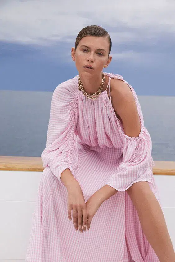 Scanlan Theodore Gingham Drawcord Top Pale Pink One Size - Image 2