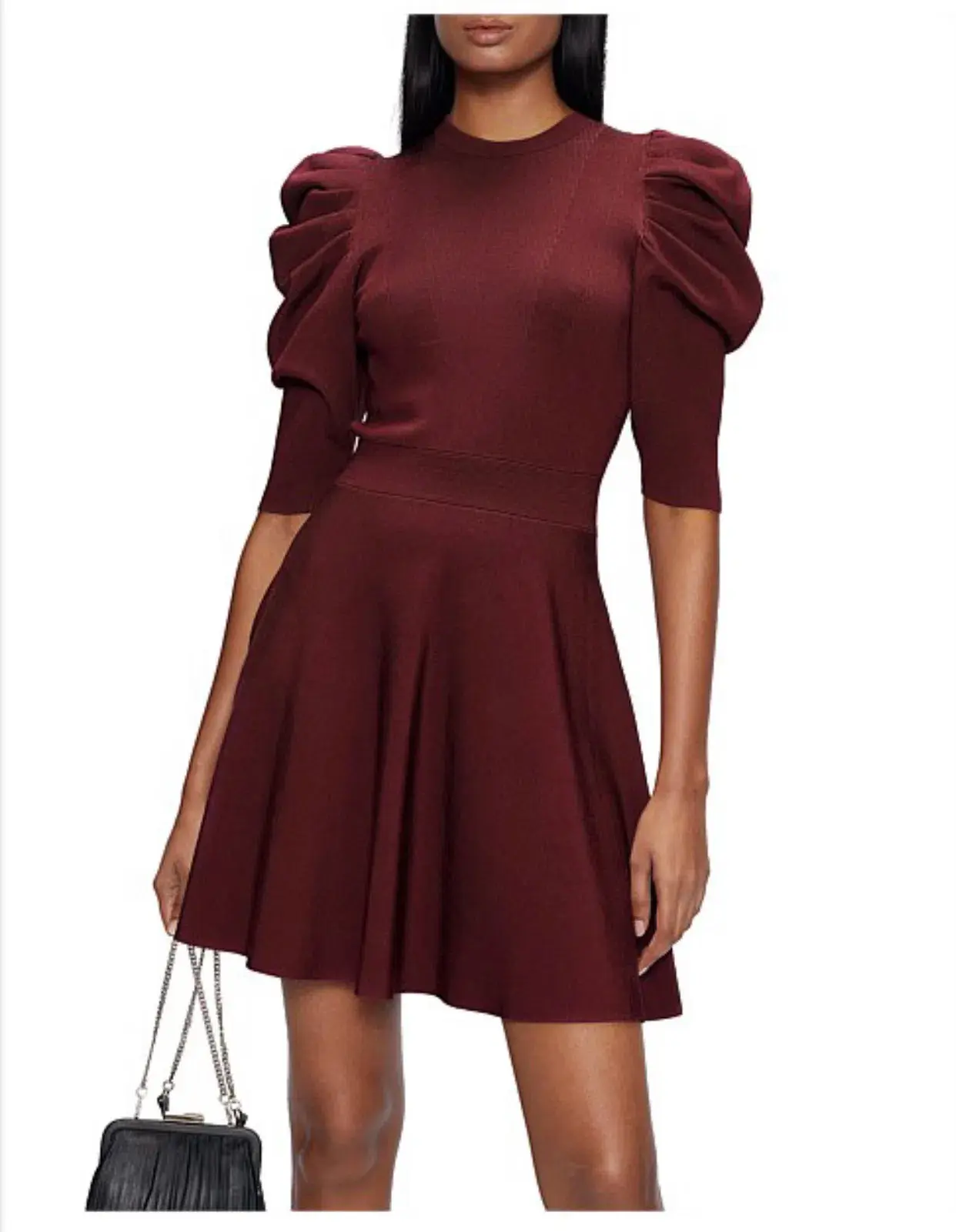 Ted Baker Lorna Puff Sleeve Knitted Skater Dress Burgundy Size 2 - Image 5