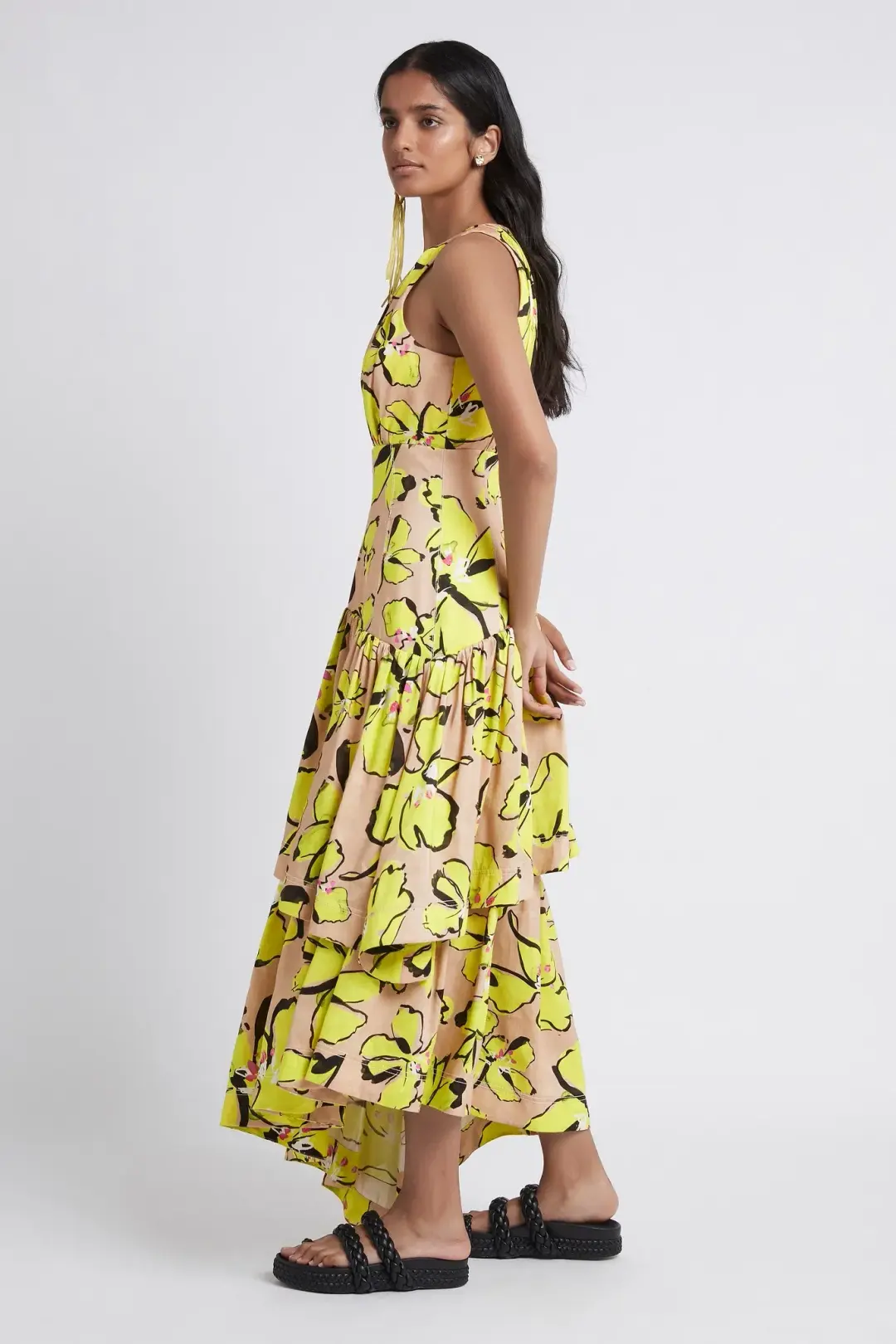 Aje Pelican Citrus Bloom Racer Asymmetric Tiered Dress Print Size 10 for rent on The Volte - main image